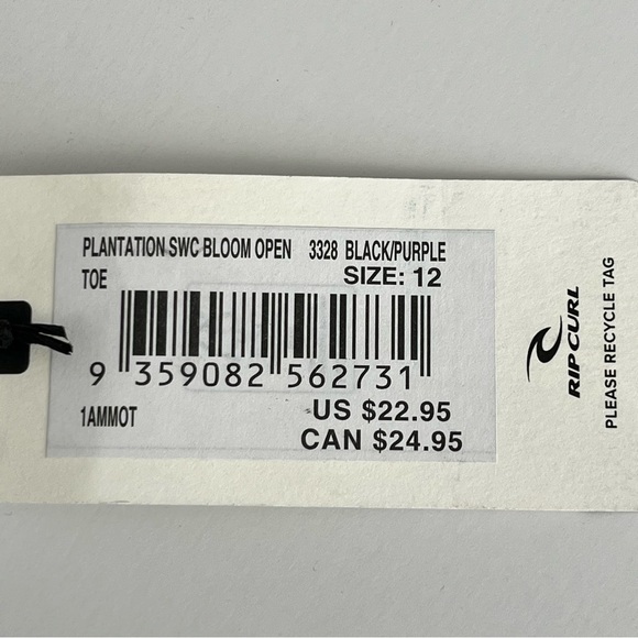 Rip Curl Men’s Flip Flops Size 12 Purple Leaf Print Beach Travel Swim Vacation - Picture 5 of 5